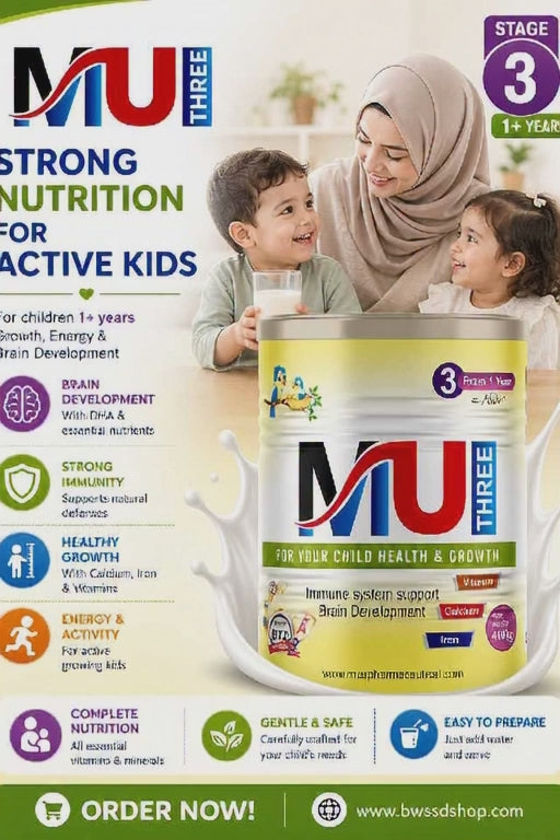 MU THREE: Growing Toddler Milk Formula (1 Year onwards) - 400g | Supports Brain, Immunity, Bones