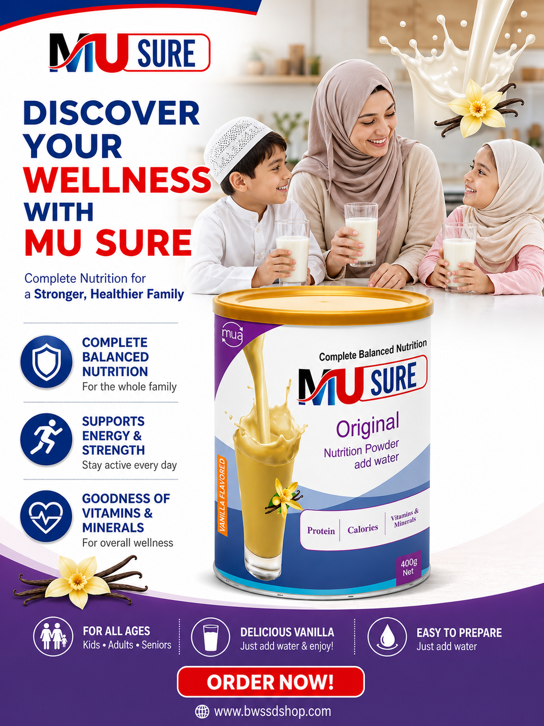 MU-SURE Original Nutrition Powder | Complete Balanced Meal | Vanilla 400g